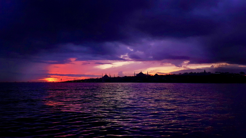 pink, dramatic sky, 5K, purple, no people, yellow, tranquil scene, sparkle, rippled, istanbul, waterfront, marmara, storm, water, mirror, power in nature