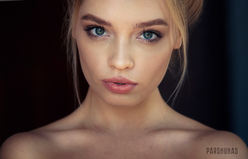 young adult, contemplation, human body part, human face, lips, eyes, headshot, black background, fashion, young women, 2K, adult, blonde, Anton Parshunas