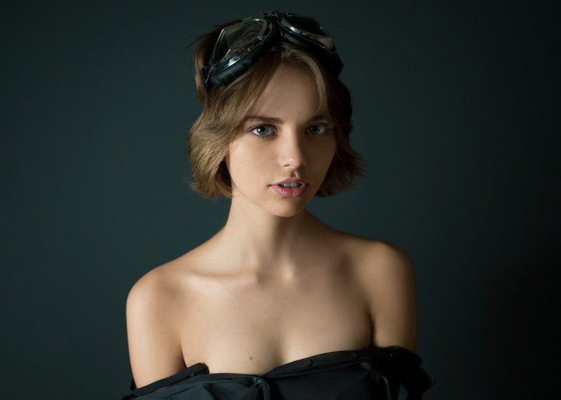 women, face, blue eyes, 4K, portrait, goggles, blonde, Anton Parshunas