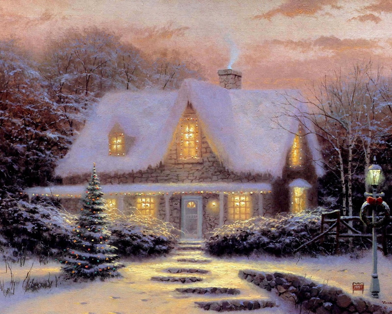 720P, pictorial, kinkade, art, thomas, christmas