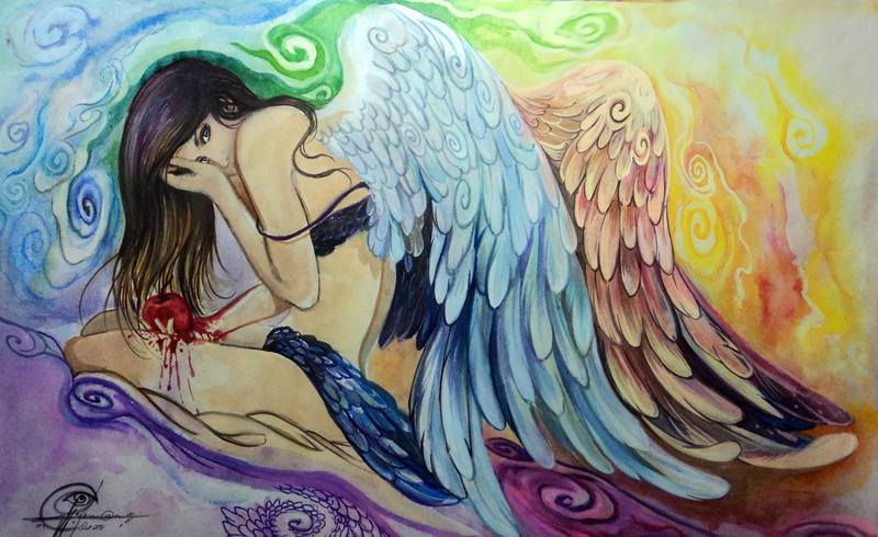 babes, psychedelic, gothic, art, fantasy, girls, painting, women, 2K, females, apple, angels, wings, pictorial, blood
