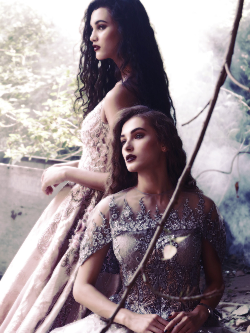 long hair, brown hair, adults only, day, adult, production, gowns, two, sitting, real people, contemplation, only women, black hair, pictorial, beige, lifestyles