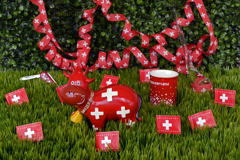 celebrate, christmas ornament, light, cracker, swiss flag, grass, art and craft, no people, text, celebration, creativity, field, outdoors, holiday, white