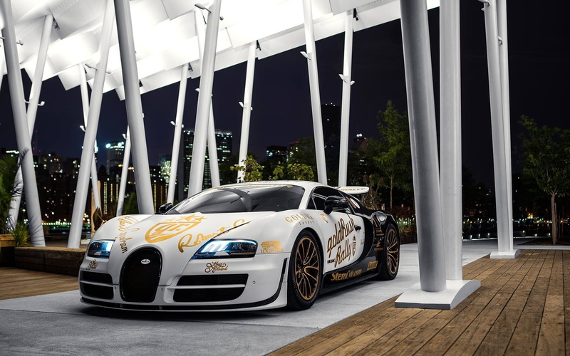 Bugatti, Lights, Veyron, Night, White, Supercar, 1080P
