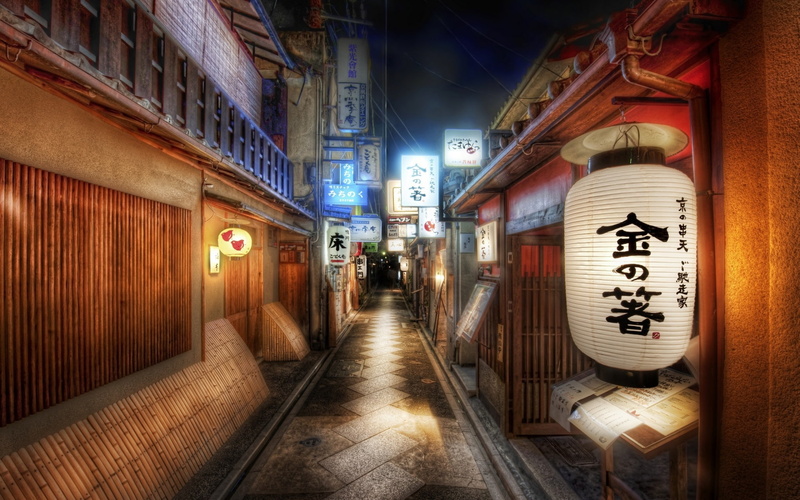 japanese, ancient streets, black, night, streets, 1080P, china, white, lantern, ancient, alley