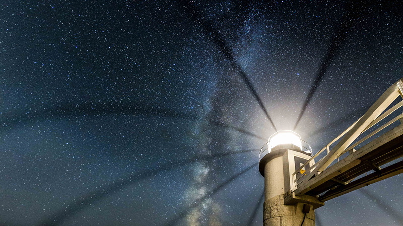 night, way, light, nature, galaxy, white, stars, milky, hd, lighthouse, 1080P