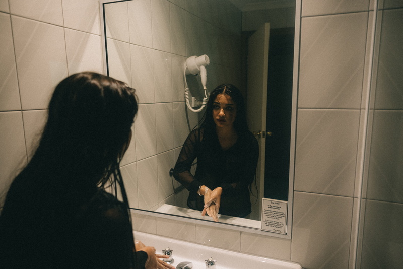 washing, young women, woman, looking, hair, waist up, screen, people, domestic bathroom, floor, tile, sink, electronics, 5K, room, cabinet, toilet, real people