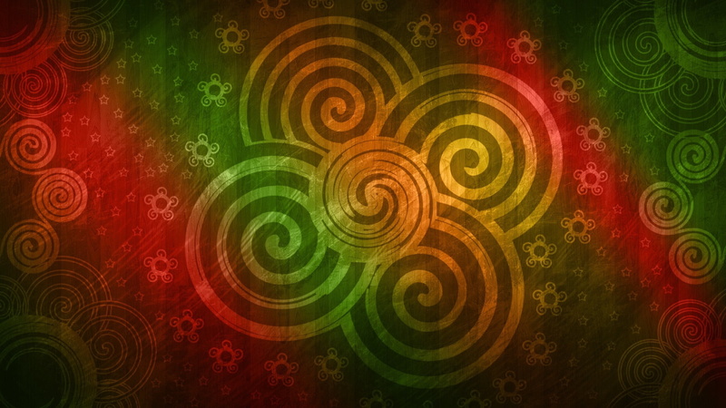floral pattern, textured, red, green, pattern, yellow, no people, shape, indoors, abstract, 1080P, design, circle, green color, geometric shape, spiral