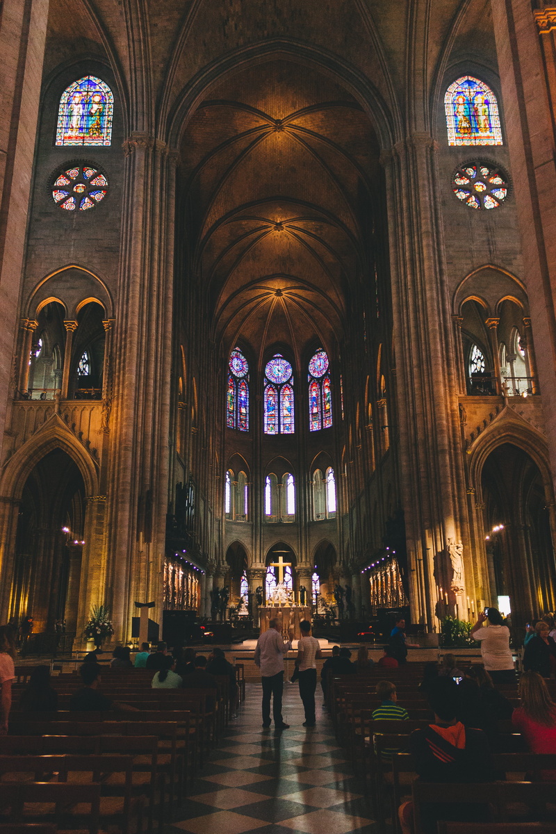 altar, window, church, architecture, beauty, ceiling, cathédrale notre-dame de paris, people, place of worship, europe, architectural column, romanesque