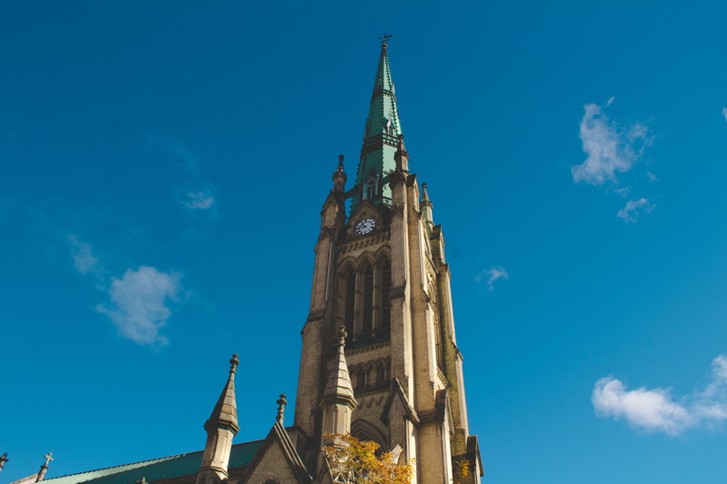 spirituality, cathedral, travel destinations, outdoors, infrastructure, blue, building, tower, architecture, tall - high, landmark, clock tower, religion