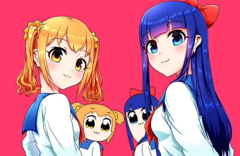 clothing, beauty, Anime, young women, lifestyles, women, adult, young adult, females, blue, teenager, hair, two people, beautiful woman, Popuko (Pop Team Epic)