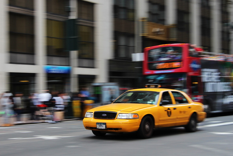cab, people, 4K, long exposure, selective, buildings, transportation, yellow taxi, outdoors, urban, new york, blurred motion, building exterior, daytime