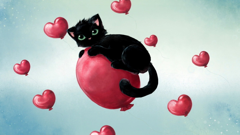 one animal, artwork, mammal, domestic, red, studio shot, domestic animals, black color, black, fun, digital composite, animal representation, emotion, balloon