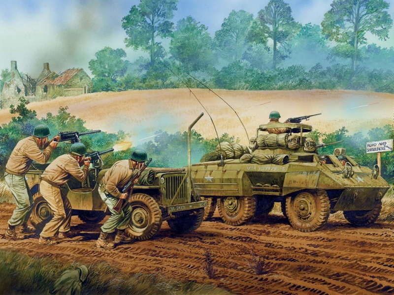 The second world war, avtobronetehnika, guns, rifle, figure, soldiers, 1080P, shooting, American