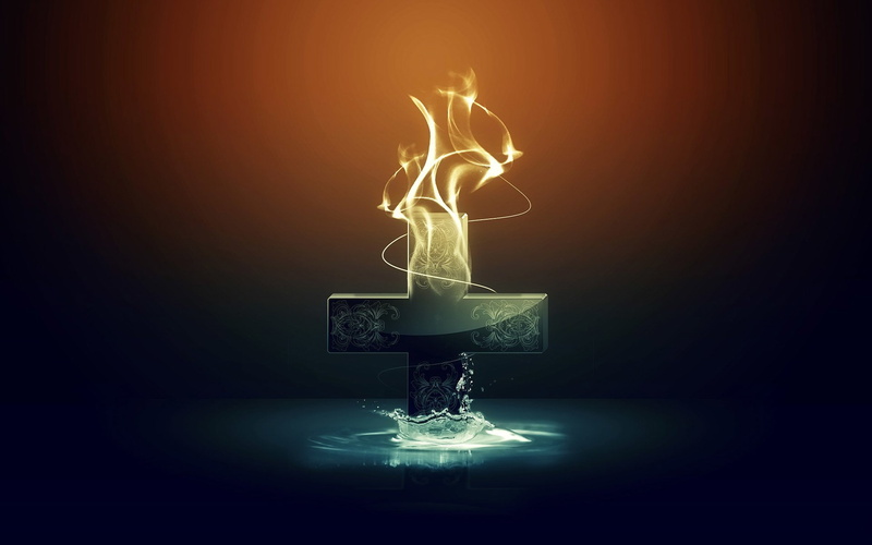 Blue, Cross, 1080P, Water, Brown, Dark, Religious, Fire, Christ, Jesus, God