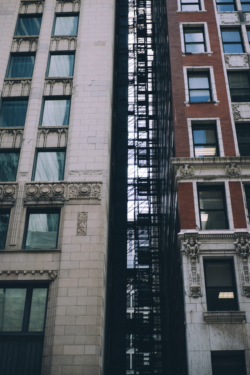 no people, apartment, brick, facade, exterior, urban, 4K, metal, black, low angle view, safety, outdoors, in a row, buildings, building exterior, home