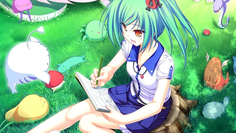 short hair, real people, young adult, females, aqua hair, casual clothing, beautiful woman, young women, visual novel, indoors, green color, women, one person