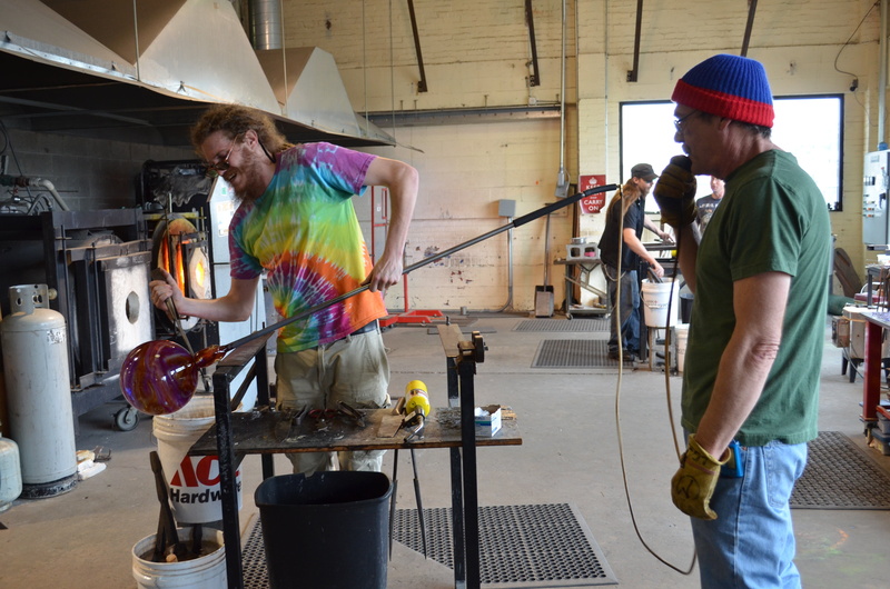three quarter length, indoors, furnace, glassblowing, men, occupation, glassblower, handicraft, multi colored, craft, 4K, women, day, real people, young men