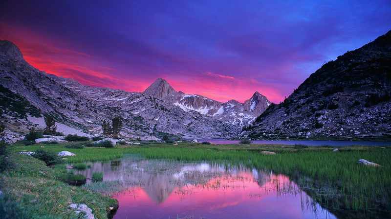 1080P, reflex, lake, sunset, landscapes, nice, lake mountai, cold, mountain, white, amazing, pink, beautiful, mountain lake, snow, mirror