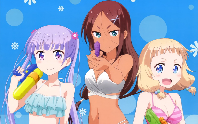 Nene Sakura, couple - relationship, blue, girls, offspring, females, Umiko Ahagon, looking at camera, child, 1080P, people, celebration, New Game!, event