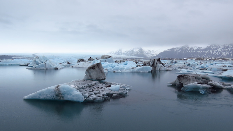 tranquil scene, snowcapped mountain, frozen, no people, scenics - nature, 4K, landscape, sky, environment, jökulsarlon, snow, water, beauty in nature
