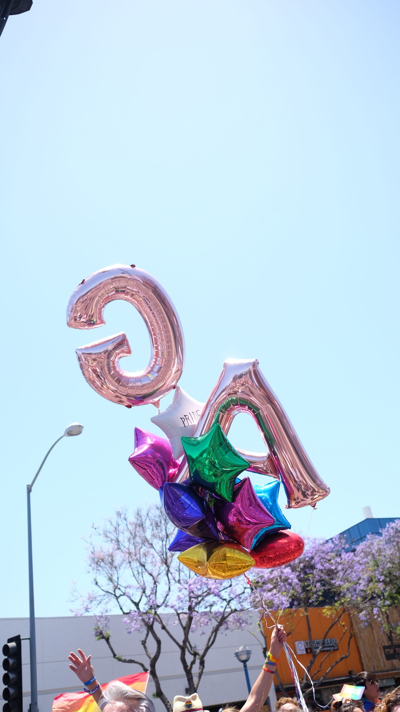 inflatable, no people, tree, multi colored, lighting equipment, outdoors, art and craft, nature, 2K, lgbtq pride, architecture, low angle view, los angeles pride 2018