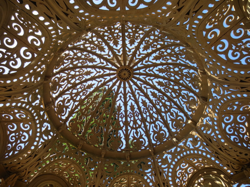 low angle view, shape, dome, ornate, full frame, metal, floral pattern, ironwork, roof, creativity, built structure, close-up, park, cupola, 4K, day, geometric shape