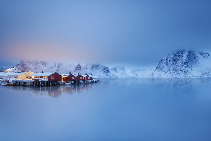 Lofoten, no people, winter, 1080P, reflection, house, idyllic, the fjord, outdoors, scenics - nature, beauty in nature, Norway, tranquility, waterfront
