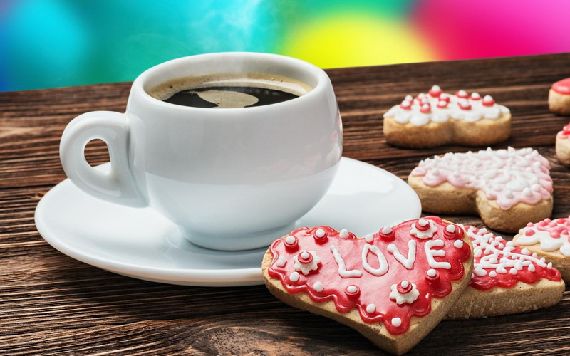 love, hearts, 720P, ceramic, white, biscuits, teacup, cookies, heart, coffee, shape, saucer