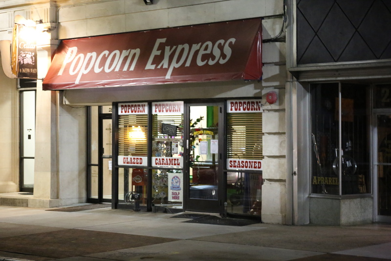 communication, sauce, caramel, usa, tasty, food, popcorn express, snack, sweet, illuminated, vanilla, western script, no people, america, door, building