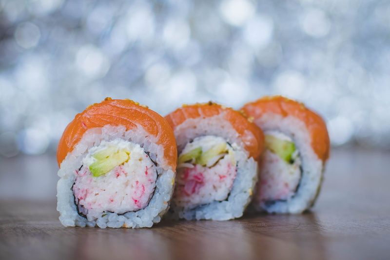 close-up, fresh, healthy eating, food, still life, no people, indoors, freshness, 5K, depth of field, tasty, three, focus, photo, salmon, rice, seafood