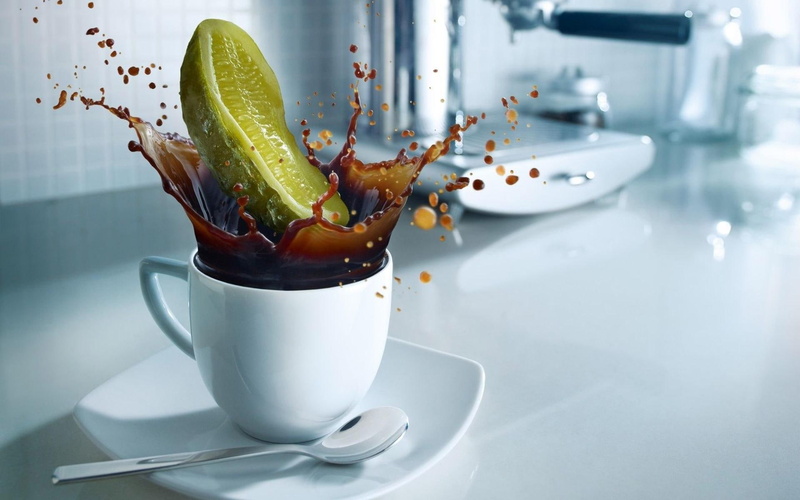 teacup, white, 1920x1200, spoon, artistic, pickle, ceramic, 1080P, coffee