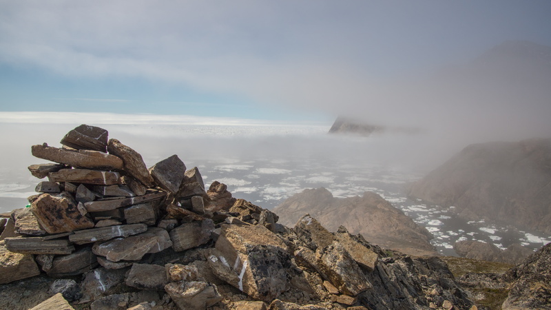 frozen, mountain, scenics - nature, cairn, inussuk, ice, nature, brown, idyllic, cloud - sky, summer, coast, near, rock, sky, pack-ice, rock - object, arctic