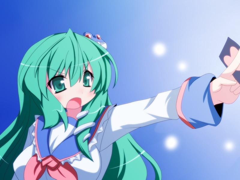 green color, scream, sunny, female, green, moon, sunlight, character, sky, close-up, outdoors, side view, oborotsuki kakeru, no people, nature, blue, art and craft