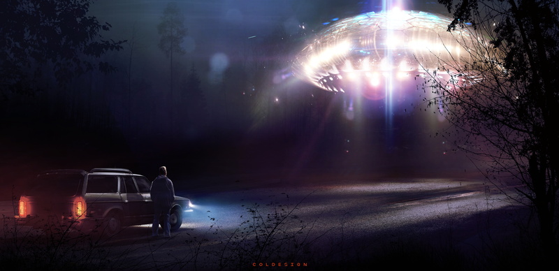 UFO, Car, Sci Fi, Spaceship, Man, 4K, Night