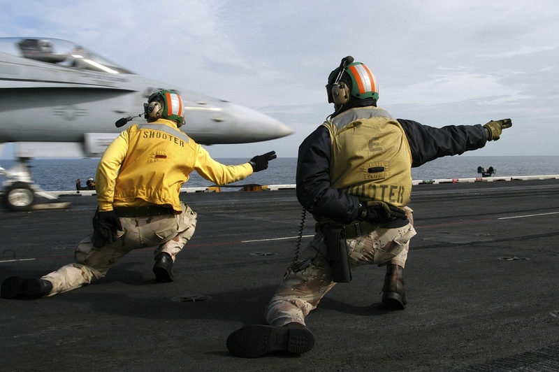 navy, hornet, ship, gray, day, full length, rear view, outdoors, motion, leaving, air vehicle, airplane, usa, government, clothing, catapult, warm clothing