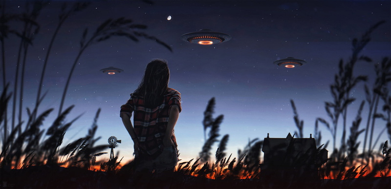 ArtStation, field, concept art, 1080P, UFO, Evgenij Kungur, digital art, UFOs, artwork