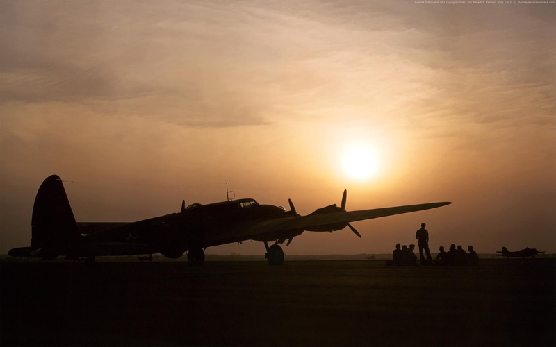 1080P, aircraft planes, flying fortress, fortress, black, silhouette, b-17, plane, flying, sunset, b 17, b, b17 d series -- early tailplane
