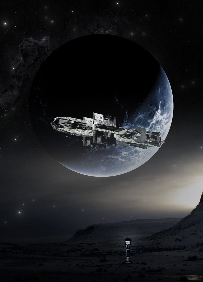 astronomy, science fiction, float, cover, geometric shape, no people, science, photo montage, space travel, night, futuristic, circle, station, sphere