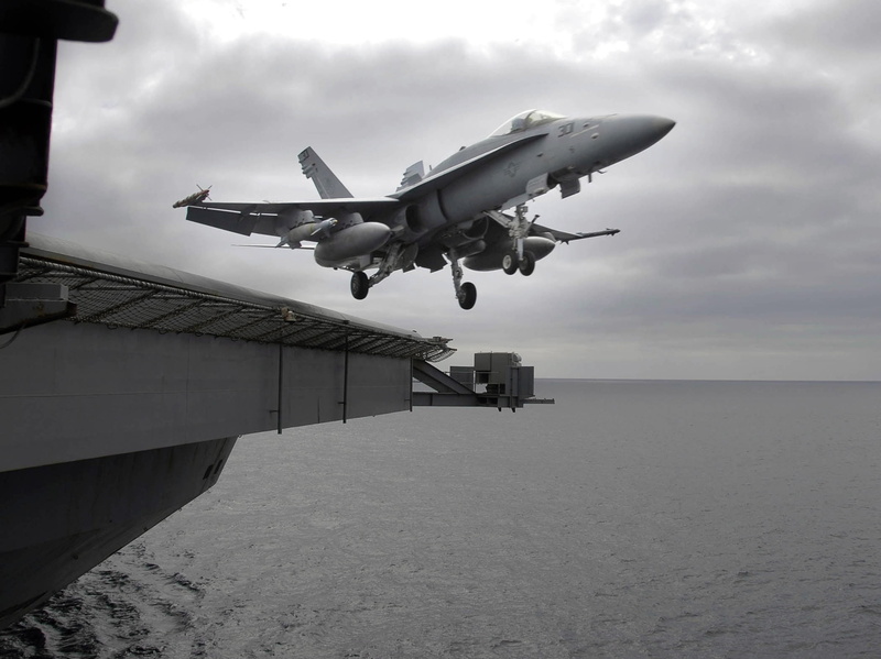 gray, horizon over water, fighter, f-18, aircraft carrier, no people, aviation, nautical, ocean, transportation, 1080P, launch, airplane, mode of transportation