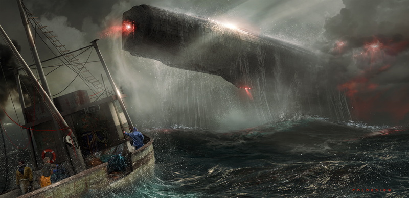 Spacecraft, Fiction, Fishing vessel, by Col Price, Goldesign, Concept Art, Transport, Storm, Sea, The ship, Fantasy, Vehicles, Fishermen, Science Fiction