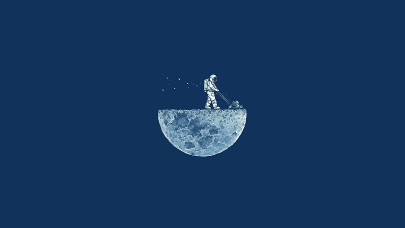 Moon, blue background, Humor, Sci Fi, animal themes, outdoors, space, night, close-up, 1080P, astronomy, astrology, marine, Lawnmower, studio shot, sky