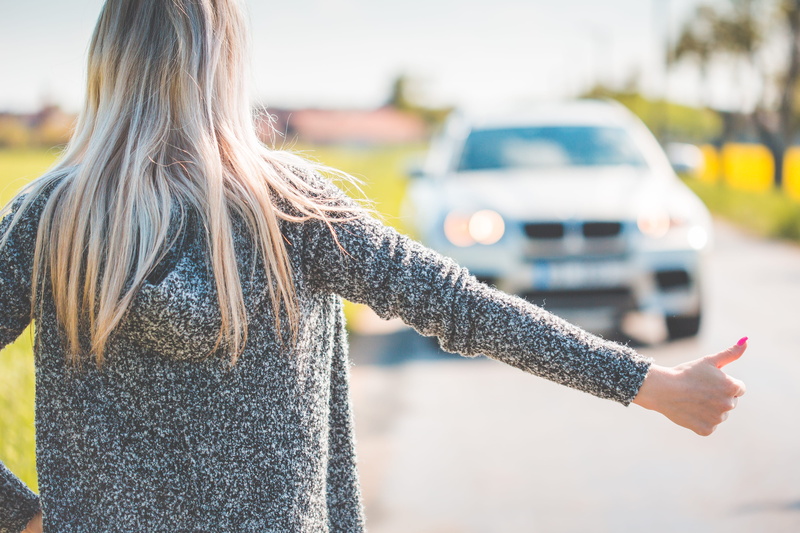 happiness, roads, limb, young Adult, women, hitchhike, travel, 4K, motor vehicle, adult, copy Space, human arm, smiling, Blonde, road, people, waiting