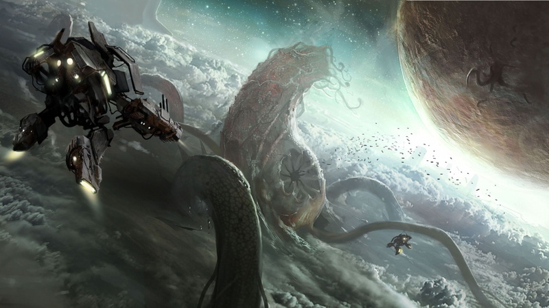 night, power, spaceship, dark, animal, planet, nature, digital art, underwater Diving, animals in the wild, alien, mech, undersea, futuristic