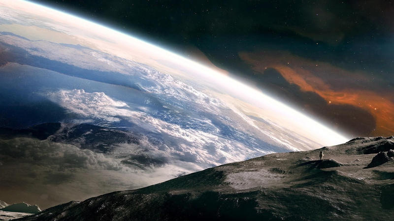 nature, 1080P, environment, Spaceman, planet earth, no people, space, tranquility, planet - space, milky way, Earth, mountain, lens flare, sky, cloud - sky