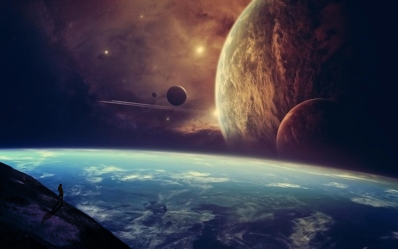 space, 1080P, space fantasy, surface of planets, illustration, fantasy, surface, galaxy, planets