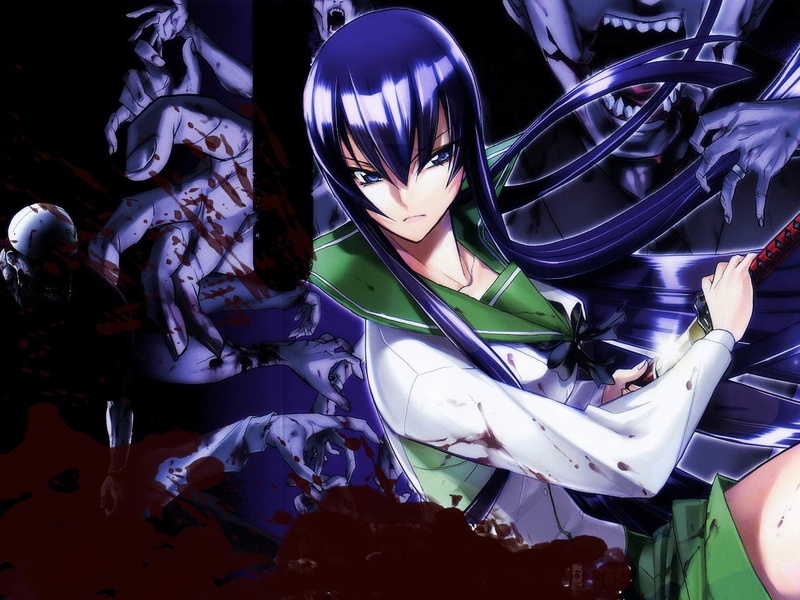 School Uniform, high, dead, de, Blood, Katana, Highschool Of The Dead, Purple Hair, Anime, school, Saeko Busujima, 720P
