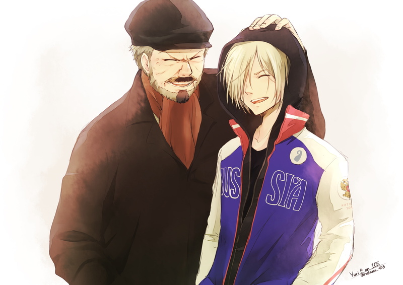 clothing, white background, portrait, togetherness, front view, obscured face, men, two people, plisetsky yuri, males, indoors, 2K, plisetsky kolya, Anime