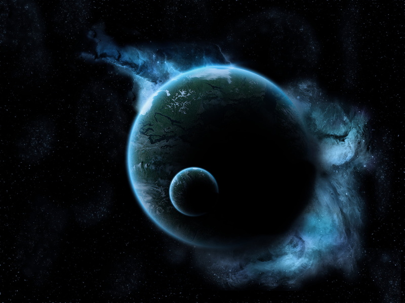 sky, green, eclipse, planetary Moon, light - Natural Phenomenon, orbiting, flight, blue, glow, space, black Color, planet, night, glowing, satellite View