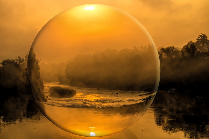 idyll, 5K, morning hour, tranquil scene, sunset, mysterious, atmosphere, trees, sphere, ball, rest, peaceful, no people, crystal ball, fog, morgenrot